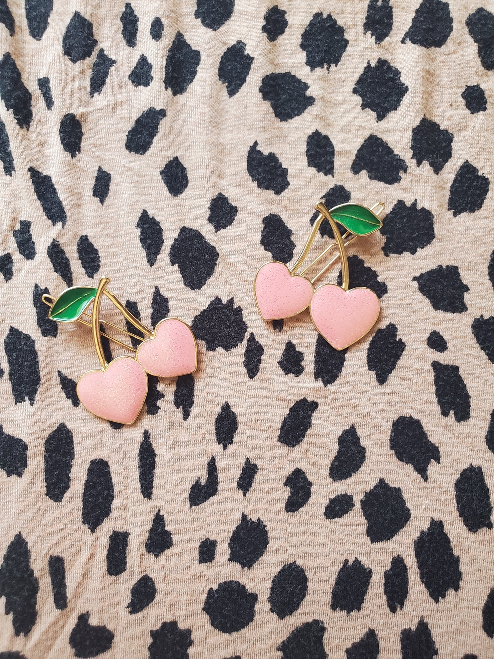 Pink Heart Cherry Enamel Hair Clips